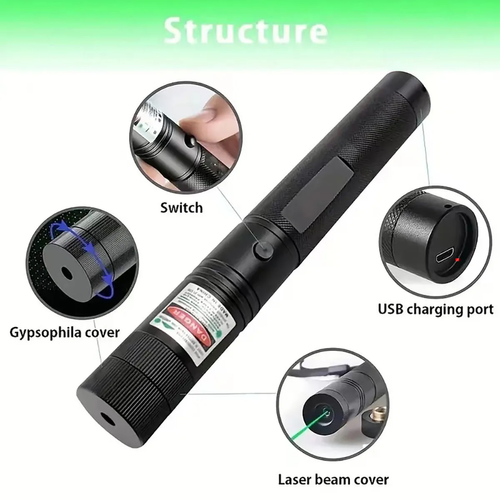 Long Range Tactical Green Laser Pointer - Rechargeable Flashlight with Adjustable Star Cap - Cat Toys and Outdoor Use