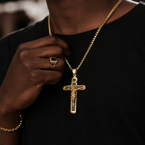 Stainless Steel Jesus Crucifix INRI Polished Cross Pendant & Necklace