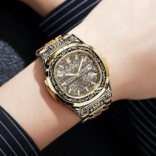 Men's Luxury Vintage Engraved Quartz Watch Alloy Bracelet Date