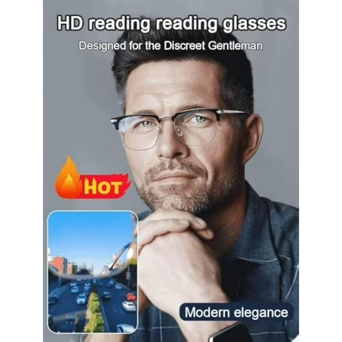 Ultra Light Anti Blue Presbyopic Glasses, Titanium Frame HD Reading Glasses with Spring Hinge, Unisex Anti Eyestrain Glare UV