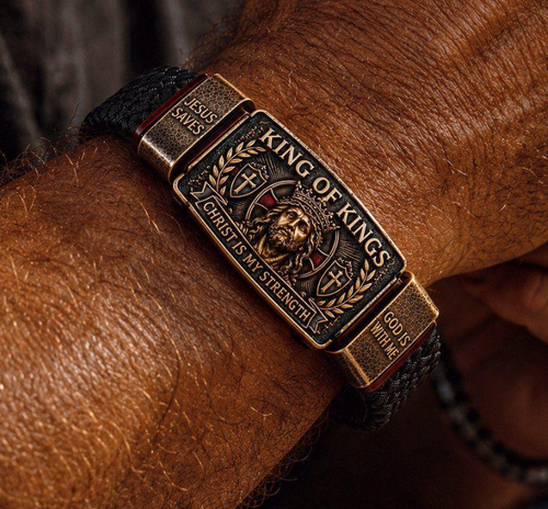Adjustable Christian Wristband With Engraved Jesus Plaque