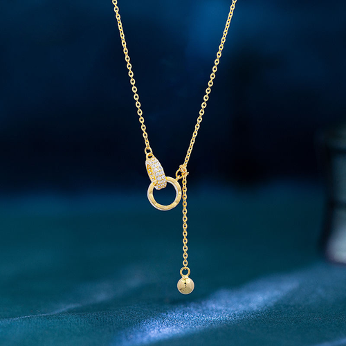 Pavé Crystal Double Ring Necklace with Gold Ball Drop – Dainty Y-Style Chain for Sophisticated Look