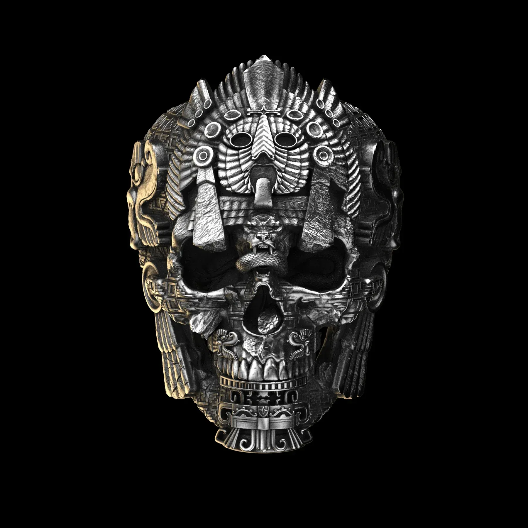 Aztec skull ring sterling silver