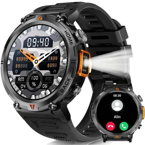 Military Smart Watches for Men with LED Flashlight