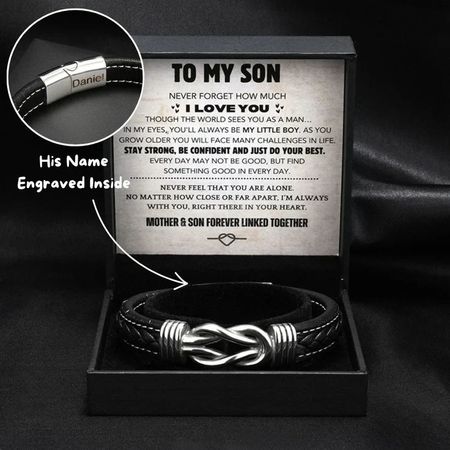 Son's Infinity Bracelet Gift Set With Engraved Name