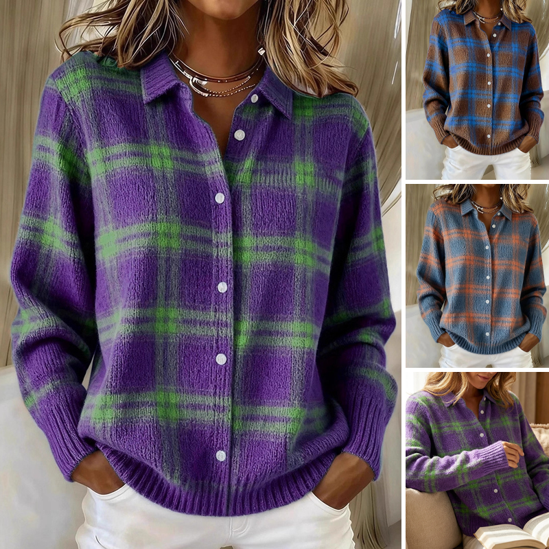 ⏳Time-Limited Special⏰Women's Plaid Button-Down Sweater Jacket