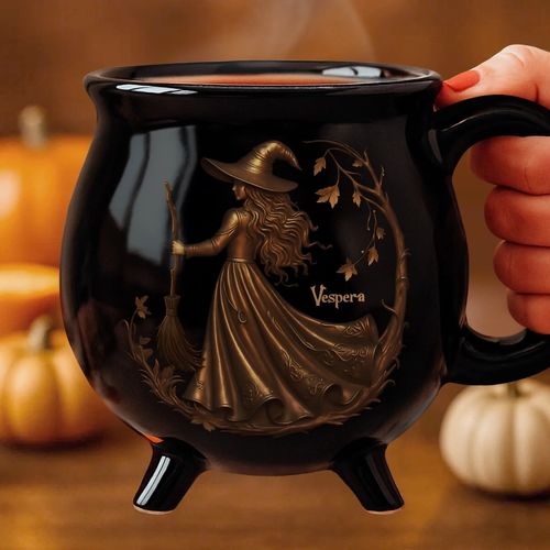 Custom 12oz Ceramic Cauldron Coffee Mug - Personalized Halloween Witchy Gifts - Midnight Magic