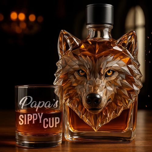 Custom Wolf Whiskey Bottle - 12OZ Personalized Birthday Gifts For Dad, Grandpa, Wine, Bourbon, Whiskey Lovers