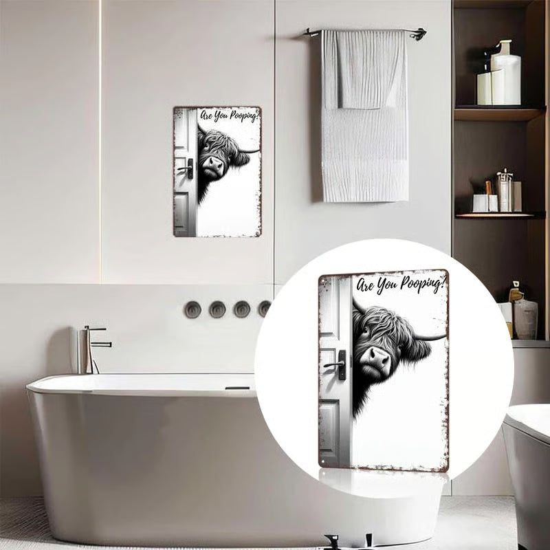 Vintage Highland Cow Sign – Are You Pooping?