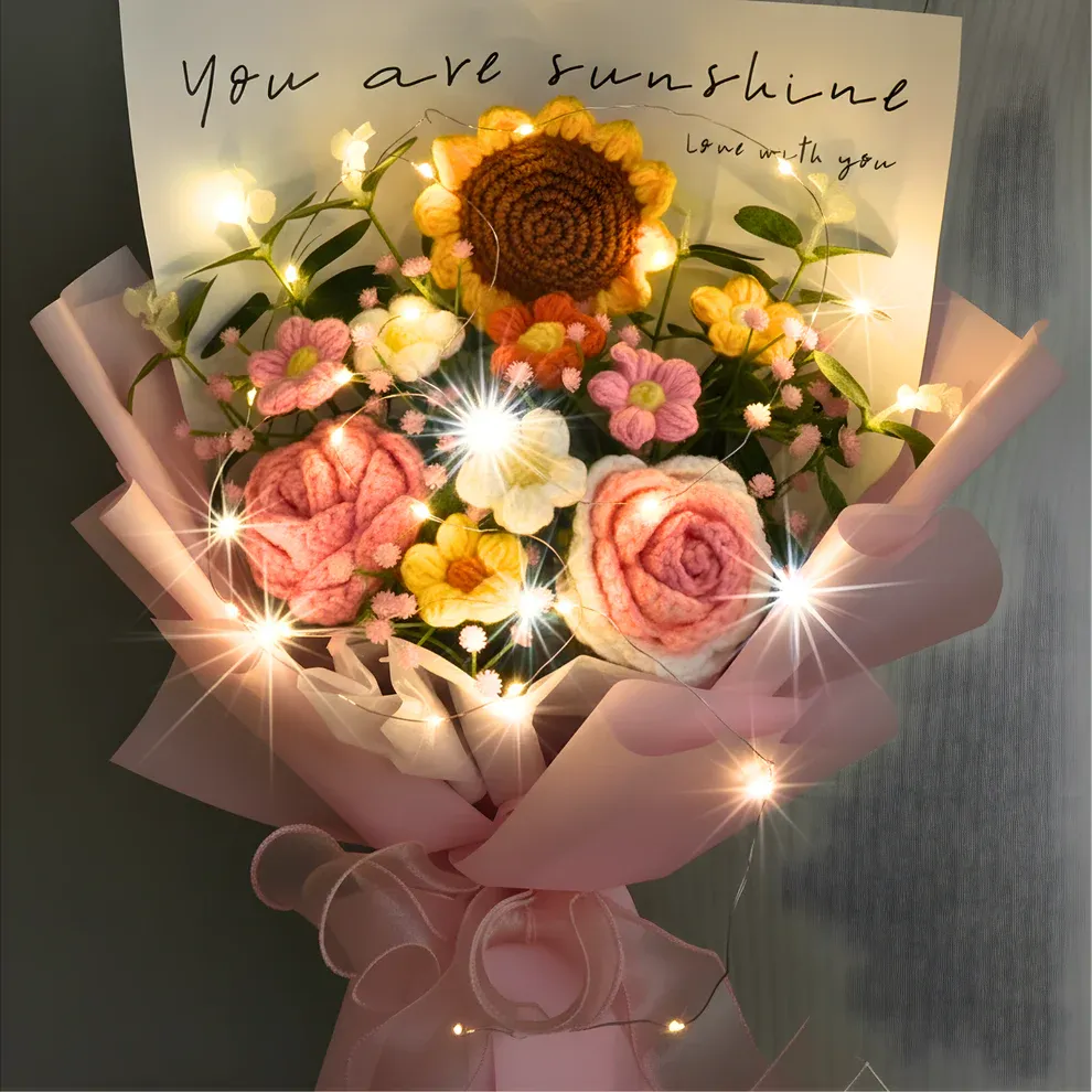 Handmade Crochet Flower Bouquet Arrangement - Valentine's Day Celebration Gift