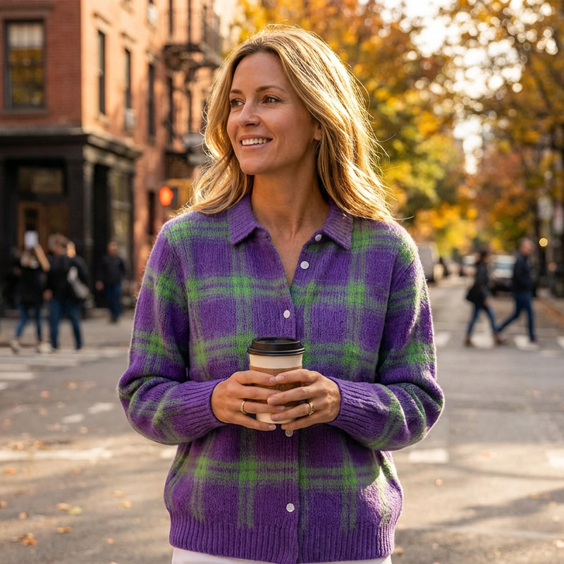 ⏳Time-Limited Special⏰Women's Plaid Button-Down Sweater Jacket