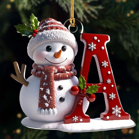 Snowman Merry Christmas - Initial Ornament