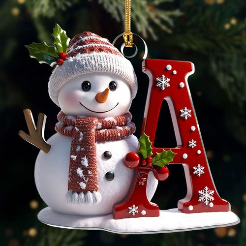Snowman Merry Christmas - Initial Ornament
