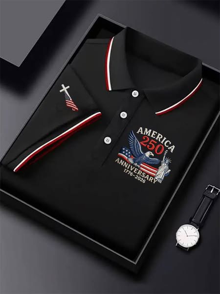 Men's Retro 250th Anniversary of the United States Print  Independence Day Cross Print Polo Shirt