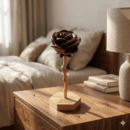 Personalized Wooden Rose Keepsake - Custom Engraved Gift for Mom