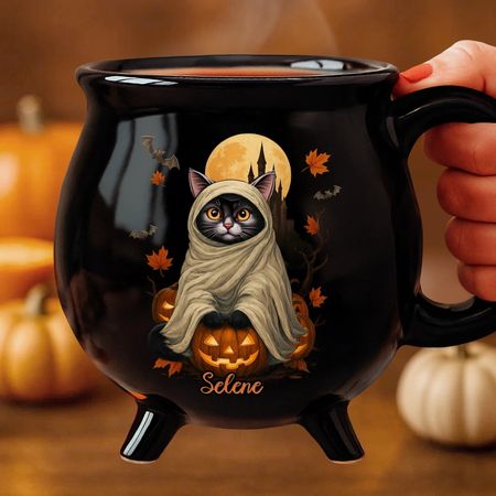 Custom 12oz Ceramic Cauldron Coffee Mug - Potion And Purrs