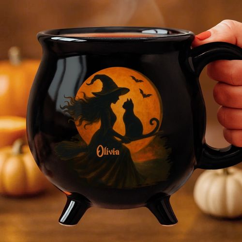 Custom 12oz Ceramic Cauldron Coffee Mug - Purrfectly Wicked