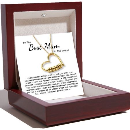 Charming Heart Necklace with Engraved Name Beads For Mum
