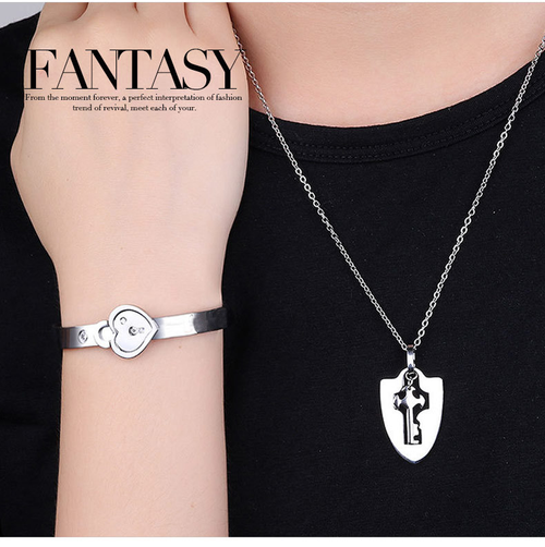 Lock Bracelet and Key Necklace Set