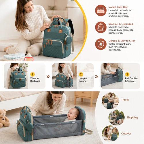 3-in-1 Travel Diaper Backpack with Foldable Baby Bed – Perfect for On-the-Go Parents