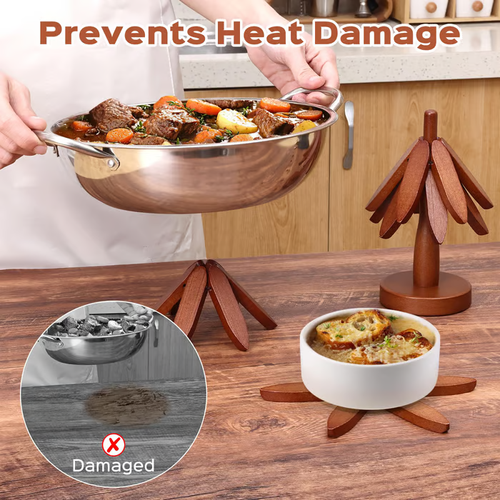 Premium Heat-Resistant Natural Wooden Trivet Set for Hot Dishes（4 Trivets）
