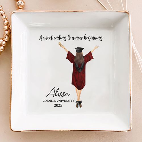 A Sweet Ending To A New Beginning - Personalized Jewelry Dish - Graduation Gift