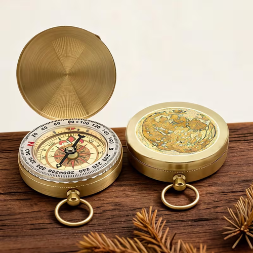 Vintage pure copper flip-top pocket compass