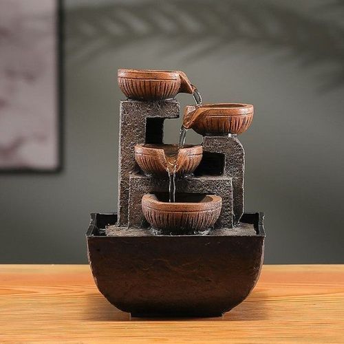流水摆件 1pc Resin Tabletop Waterfall Fountain, USB Powered Indoor Desktop Flowing Water Feature, Relaxing Feng Shui Decoration, with Operating Voltage ≤36V for Various Room Types