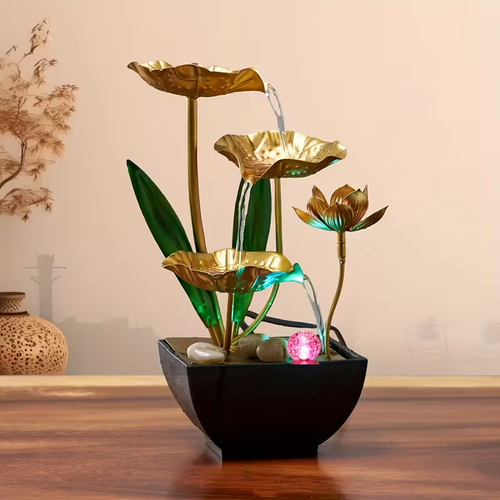 荷花摆件 Small Indoor Fountain Automatic Humidifier Desktop Decor for Living Room and Bedroom Relaxation Craft