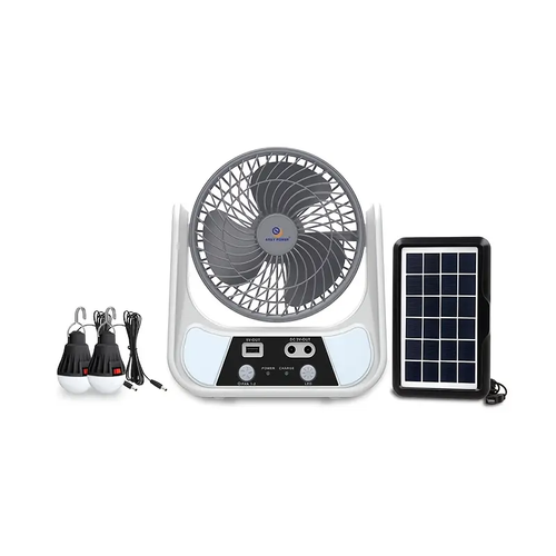 Solar Fan and Night Light Function, 2-Speed Wind with Bulb, Solar Charger for Mobile Electronics, Perfect for Home, Garden Outdoor, and RV Travel Use Portable Fan