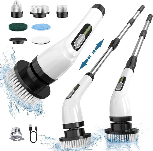 BaseLevel Pro-Series 9-in-1 Electric Spin Scrubber | 450RPM Cordless Power Brush for Bathroom, Floor & Car