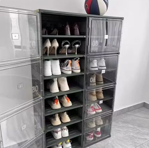 8-Tier 16 Pair Plastic Shoe Storage Cabinet With Waterproof and Dustproof Panels