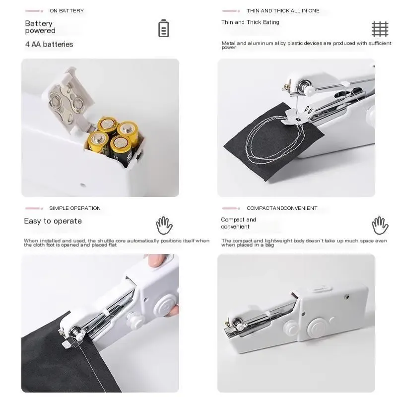 Pocket-Size Power Compact Sewing Machine - Cordless Handheld Sewing Supplies Crafts Device with Accessory Kit, Lightweight, Quick Stitching, Easy Operation for Beginners (No Battery, No Magnets, Compact Size)