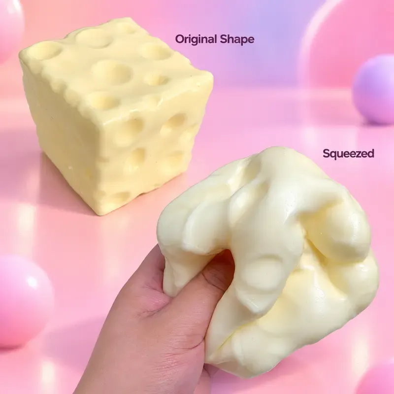 TPR Cheese-Shaped No-Rebound Squishies Toy - 4-Color Optional ASMR Sensory Stress Relief Squeeze Gadget, Self Care Item, Quirky Cool Gifts for Adults & Toys for Grown Ups