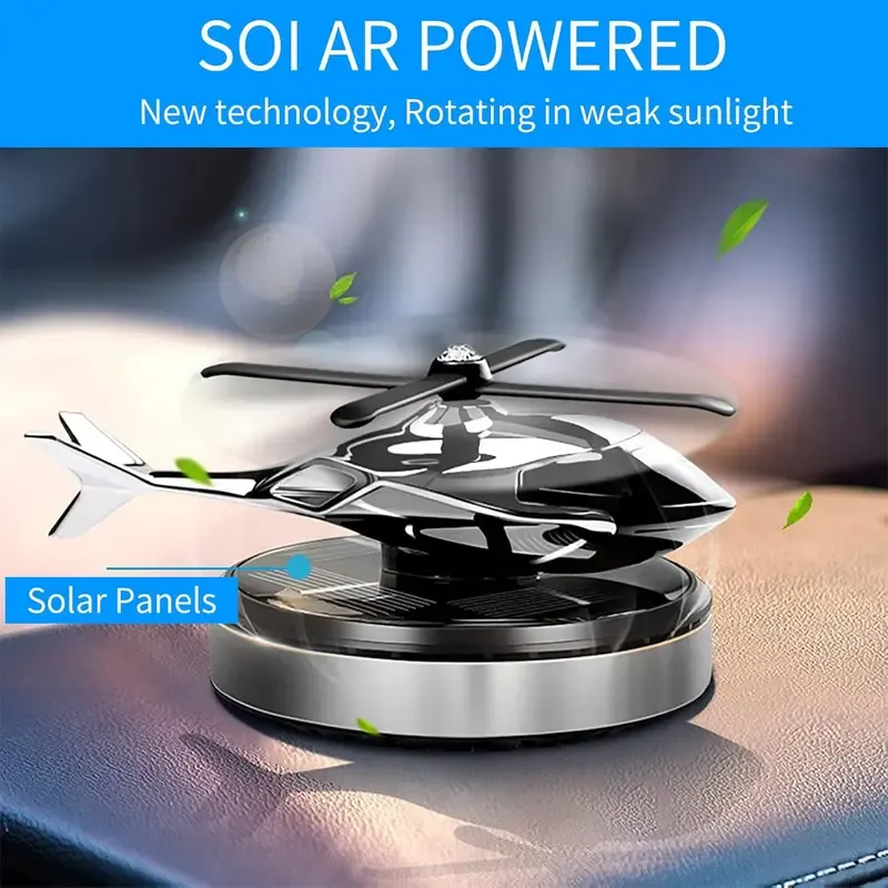 Creative Solar-Powered Rotating Helicopter-Style Aluminum Alloy Air Freshener - Car Interior Accessories, Air Purifier, Odor Elim., Car Aromatherapy Auto Accessory