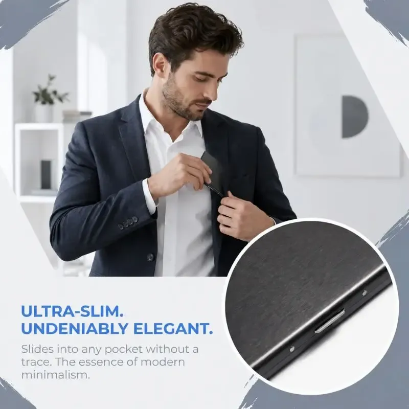 Men's Minimalist RFID-Blocking Metal Card Holder—Ultra-Thin Stainless Steel Business Credit Card Protector, Portable Pocket Security ID Holder, Ideal for Men's Business Travel, Perfect Gift
