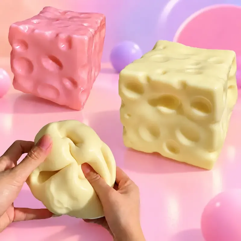 TPR Cheese-Shaped No-Rebound Squishies Toy - 4-Color Optional ASMR Sensory Stress Relief Squeeze Gadget, Self Care Item, Quirky Cool Gifts for Adults & Toys for Grown Ups