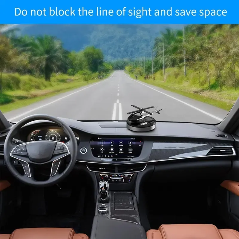 Creative Solar-Powered Rotating Helicopter-Style Aluminum Alloy Air Freshener - Car Interior Accessories, Air Purifier, Odor Elim., Car Aromatherapy Auto Accessory
