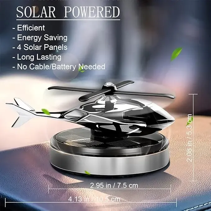 Creative Solar-Powered Rotating Helicopter-Style Aluminum Alloy Air Freshener - Car Interior Accessories, Air Purifier, Odor Elim., Car Aromatherapy Auto Accessory