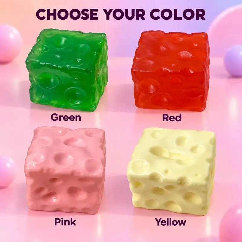 TPR Cheese-Shaped No-Rebound Squishies Toy - 4-Color Optional ASMR Sensory Stress Relief Squeeze Gadget, Self Care Item, Quirky Cool Gifts for Adults & Toys for Grown Ups