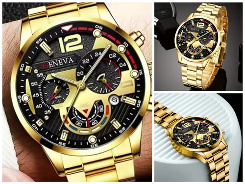Golden color watch, fashionable men's business