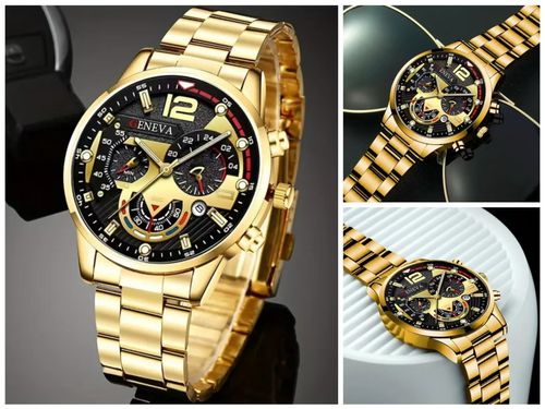 Golden color watch, fashionable men's business