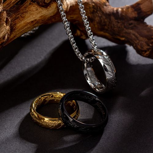 （3 necklaces Silver, gold, black）Pearl chain with pendant of the Lord of the Rings