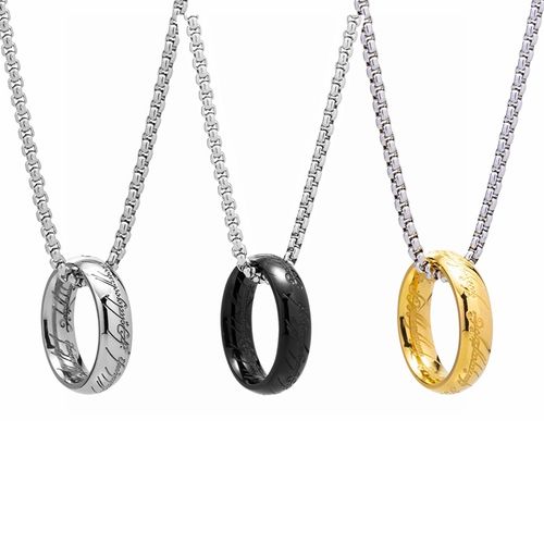 （3 necklaces Silver, gold, black）Pearl chain with pendant of the Lord of the Rings
