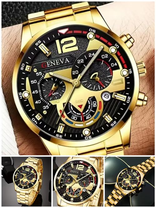 Golden color watch, fashionable men's business
