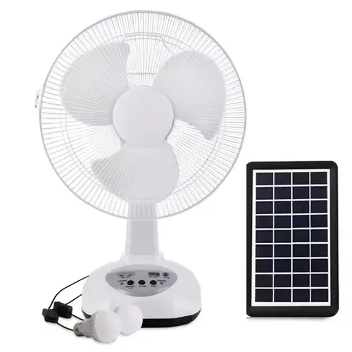 High Quality Home Use Cooling Battery Solar Electric Table Fan Rechargeable DC 12 Inch Wind Solar Fan with LED Lamp