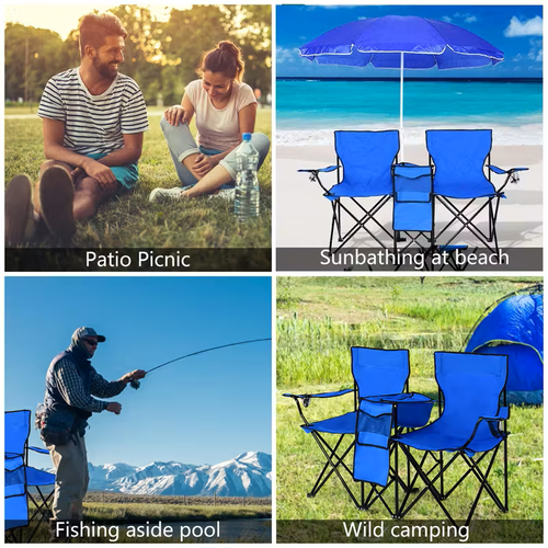 Umbrella double-seater outdoor beach chair
