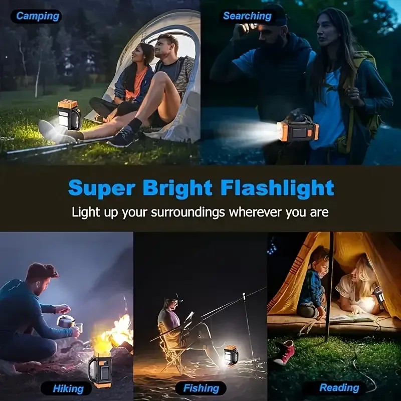 Multifunctional LED Solar Camping Light, Bright Portable Rechargeable Flashlight, Suitable For Outdoor Hiking Camping 💡💡