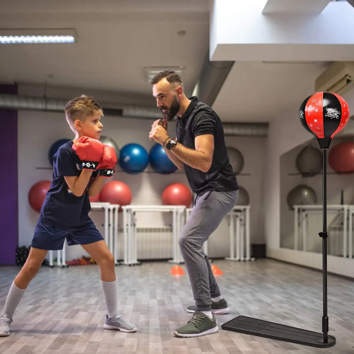 Kids Boxing Stand + Gloves and Pump (Height-Adjustable)
