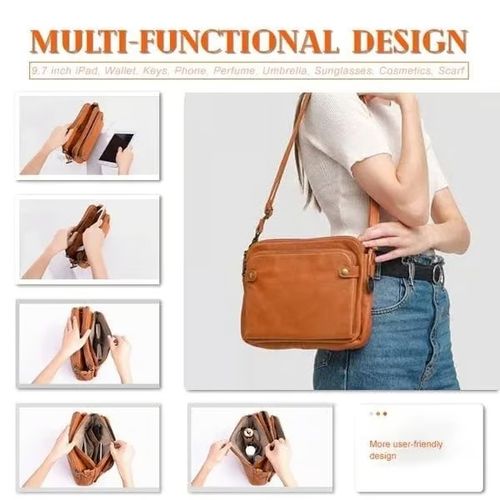 Three-layer PU leather crossbody bag multi-functional briefcase